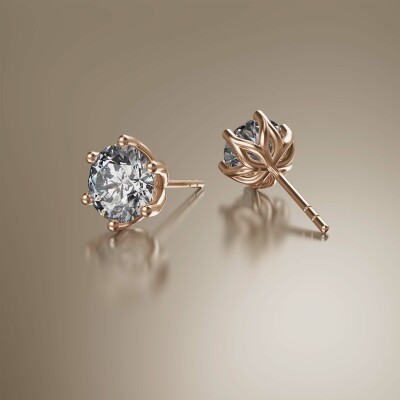 Rose Gold 6-Claw Round Diamond Earrings
