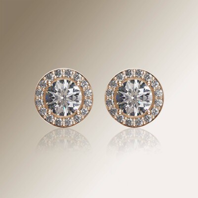 Rose Gold Halo Round Diamond Earrings