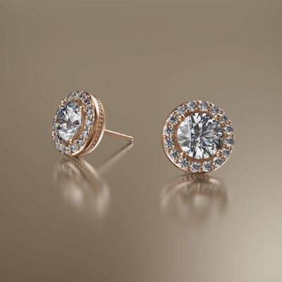 Rose Gold Halo Round Diamond Earrings