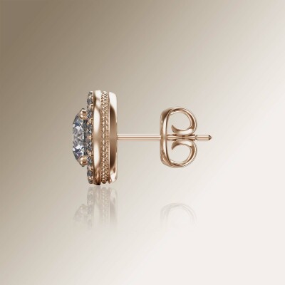 Rose Gold Halo Round Diamond Earrings