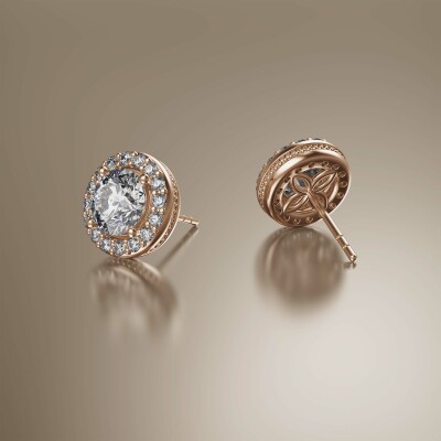 Rose Gold Halo Round Diamond Earrings