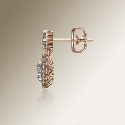 Rose Gold Halo Round Cluster Drop Diamond Earrings
