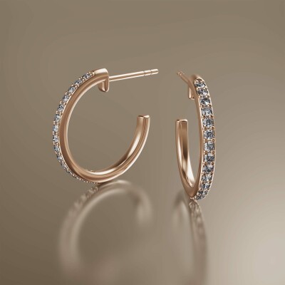 Rose Gold Pin Claw Diamond Hoop Earrings
