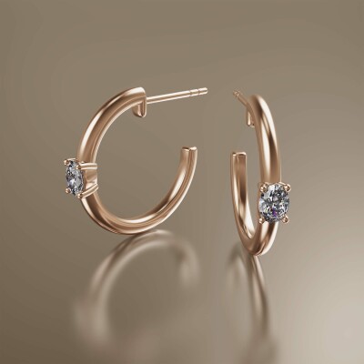Rose Gold Oval Claw Solitaire Diamond Hoops