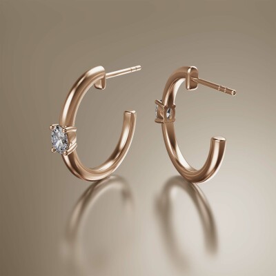 Rose Gold Oval Claw Solitaire Diamond Hoops
