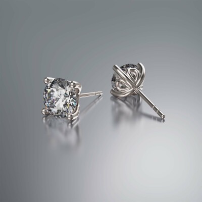 White Gold 4-Claw Solitaire Round Diamond Earrings