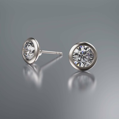 White Gold Tube Solitaire Round Diamond Earrings