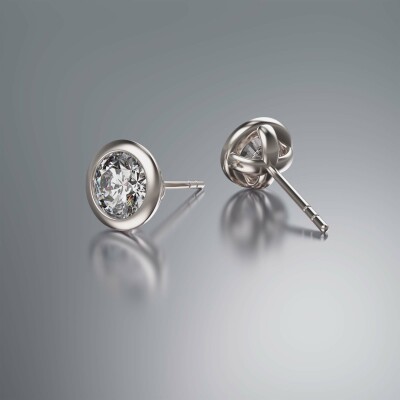 White Gold Tube Solitaire Round Diamond Earrings