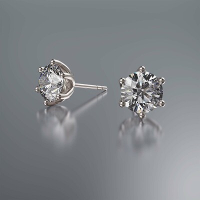 White Gold 6-Claw Round Diamond Earrings