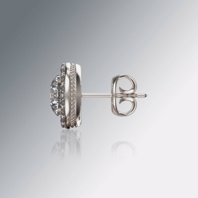 White Gold Halo Round Diamond Earrings