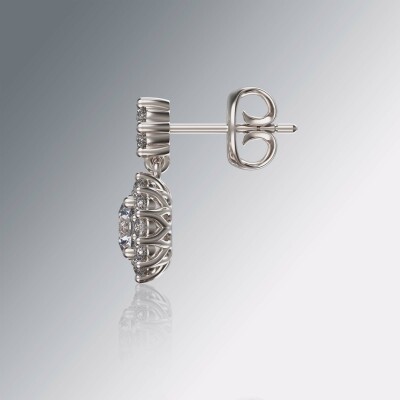 White Gold Halo Round Cluster Drop Diamond Earrings
