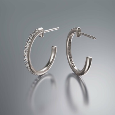 White Gold Pin Claw Diamond Hoop Earrings