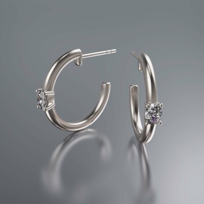 White Gold Oval Claw Solitaire Diamond Hoops