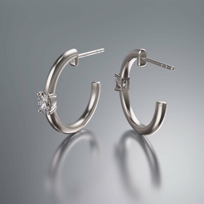 White Gold Oval Claw Solitaire Diamond Hoops