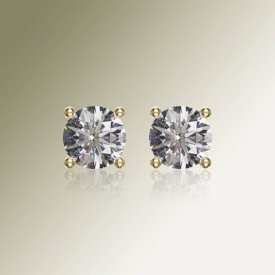 Yellow Gold 4-Claw Solitaire Round Diamond Earrings