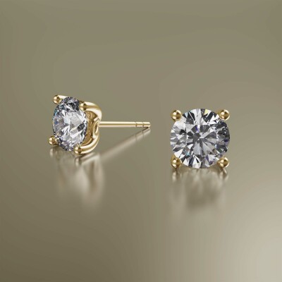 Yellow Gold 4-Claw Solitaire Round Diamond Earrings