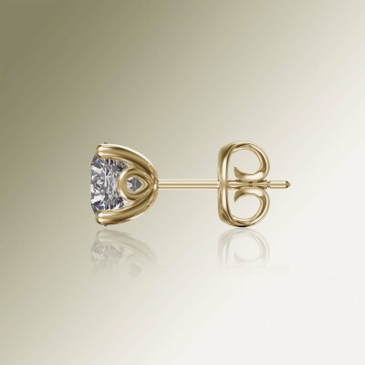 Yellow Gold 4-Claw Solitaire Round Diamond Earrings