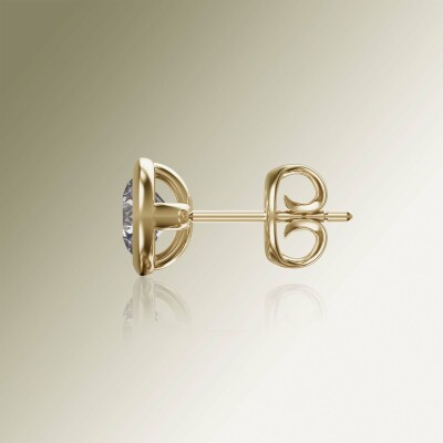 Yellow Gold Tube Solitaire Round Diamond Earrings