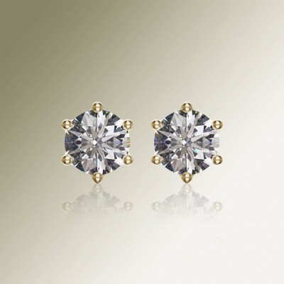 Yellow Gold 6-Claw Round Diamond Earrings