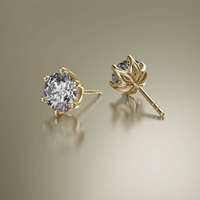 Yellow Gold 6-Claw Round Diamond Earrings
