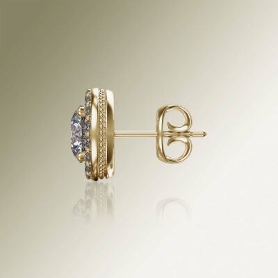 Yellow Gold Halo Round Diamond Earrings