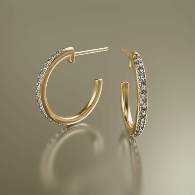 Yellow Gold Pin Claw Diamond Hoop Earringsg