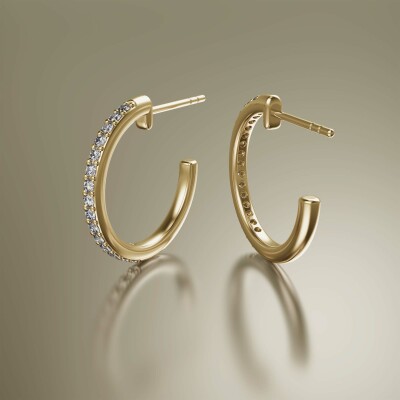 Yellow Gold Pin Claw Diamond Hoop Earringsg