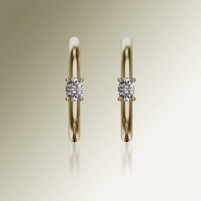 Yellow Gold Oval Claw Solitaire Diamond Hoops
