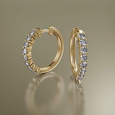 Yellow Gold Round Claw Diamond Huggies