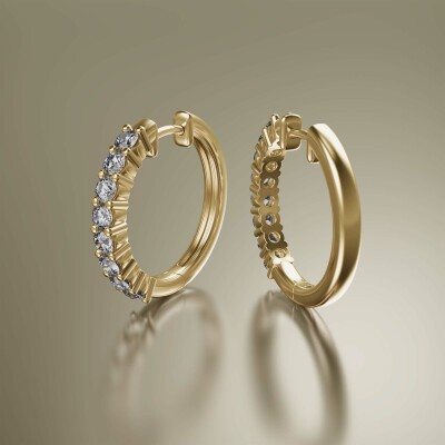 Yellow Gold Round Claw Diamond Huggies