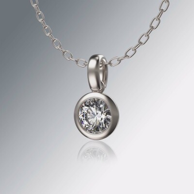 Platinum Tube Solitaire Round Diamond Pendant