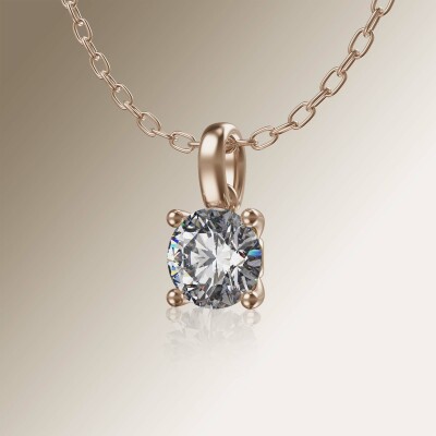 Rose Gold 4-Claw Solitaire Round Diamond Pendant
