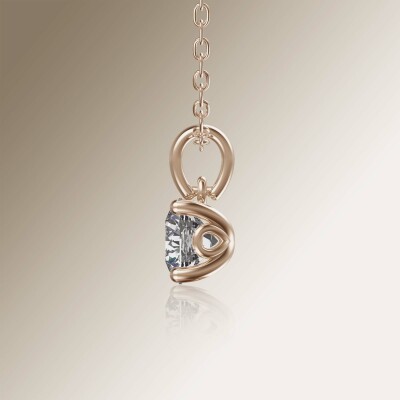 Rose Gold 4-Claw Solitaire Round Diamond Pendant