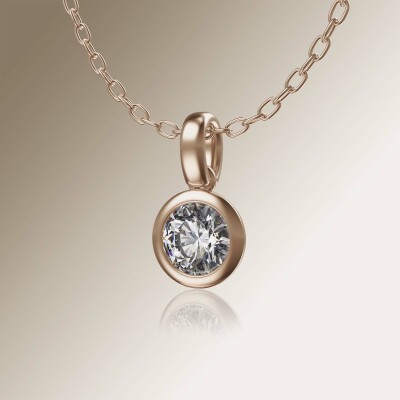 Rose Gold Tube Solitaire Round Diamond Pendant