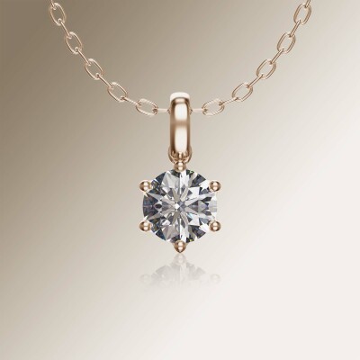 Rose Gold 6-Claw Solitaire Round Diamond Pendant