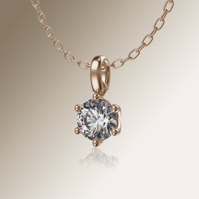 Rose Gold 6-Claw Solitaire Round Diamond Pendant