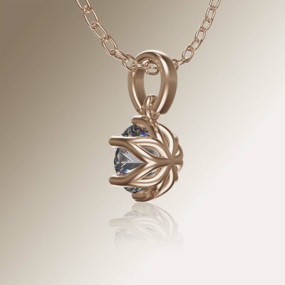 Rose Gold 6-Claw Solitaire Round Diamond Pendant