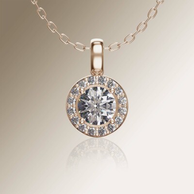 Rose Gold Halo Round Diamond Pendant