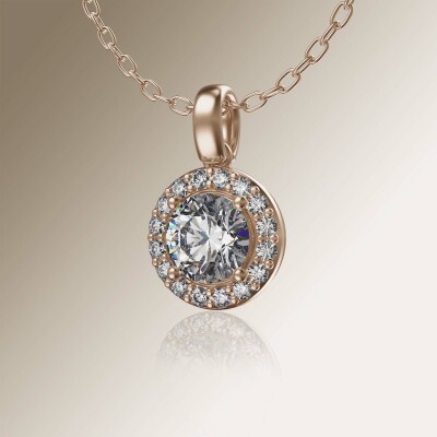 Rose Gold Halo Round Diamond Pendant