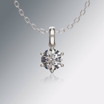 White Gold 6-Claw Solitaire Round Diamond Pendant