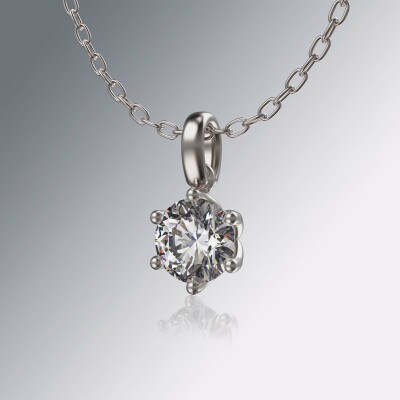 White Gold 6-Claw Solitaire Round Diamond Pendant