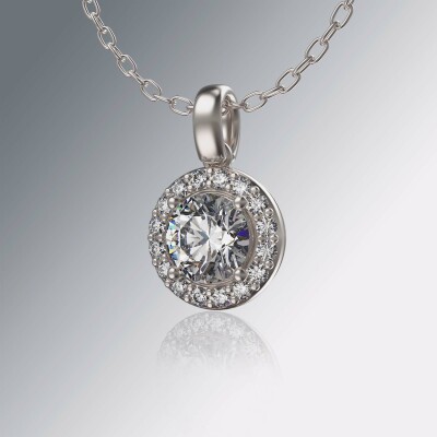 White Gold Halo Round Diamond Pendant