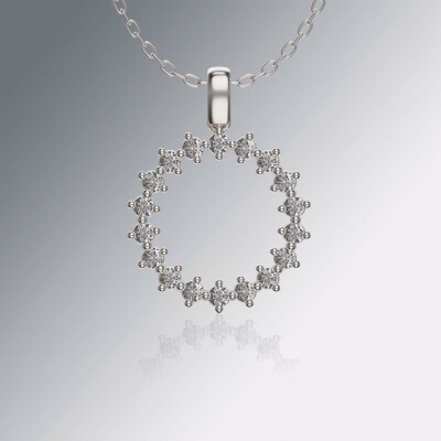White Gold Circle of Life Claw Diamond Pendant