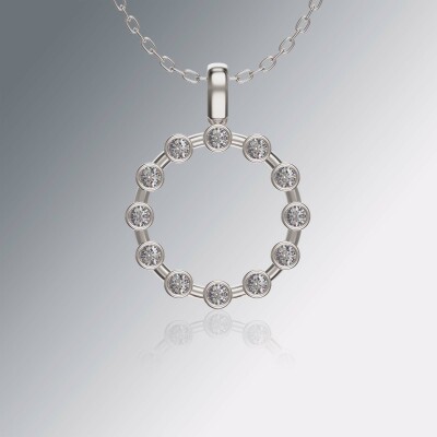 White Gold Circle of Life Tube Diamond Pendant