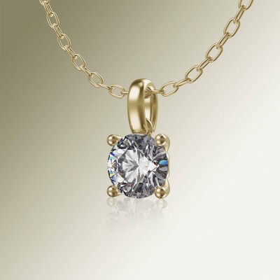 Yellow Gold 4-Claw Solitaire Round Diamond Pendant
