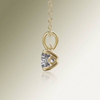 Yellow Gold 4-Claw Solitaire Round Diamond Pendant