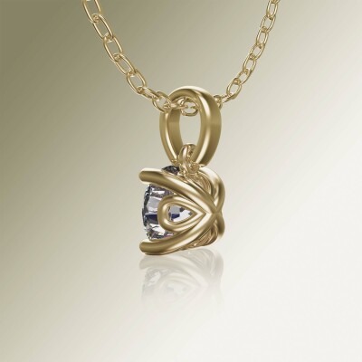 Yellow Gold 4-Claw Solitaire Round Diamond Pendant