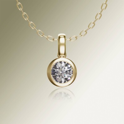 Yellow Gold Tube Solitaire Round Diamond Pendant
