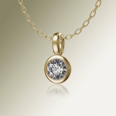 Yellow Gold Tube Solitaire Round Diamond Pendant