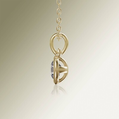 Yellow Gold Tube Solitaire Round Diamond Pendant
